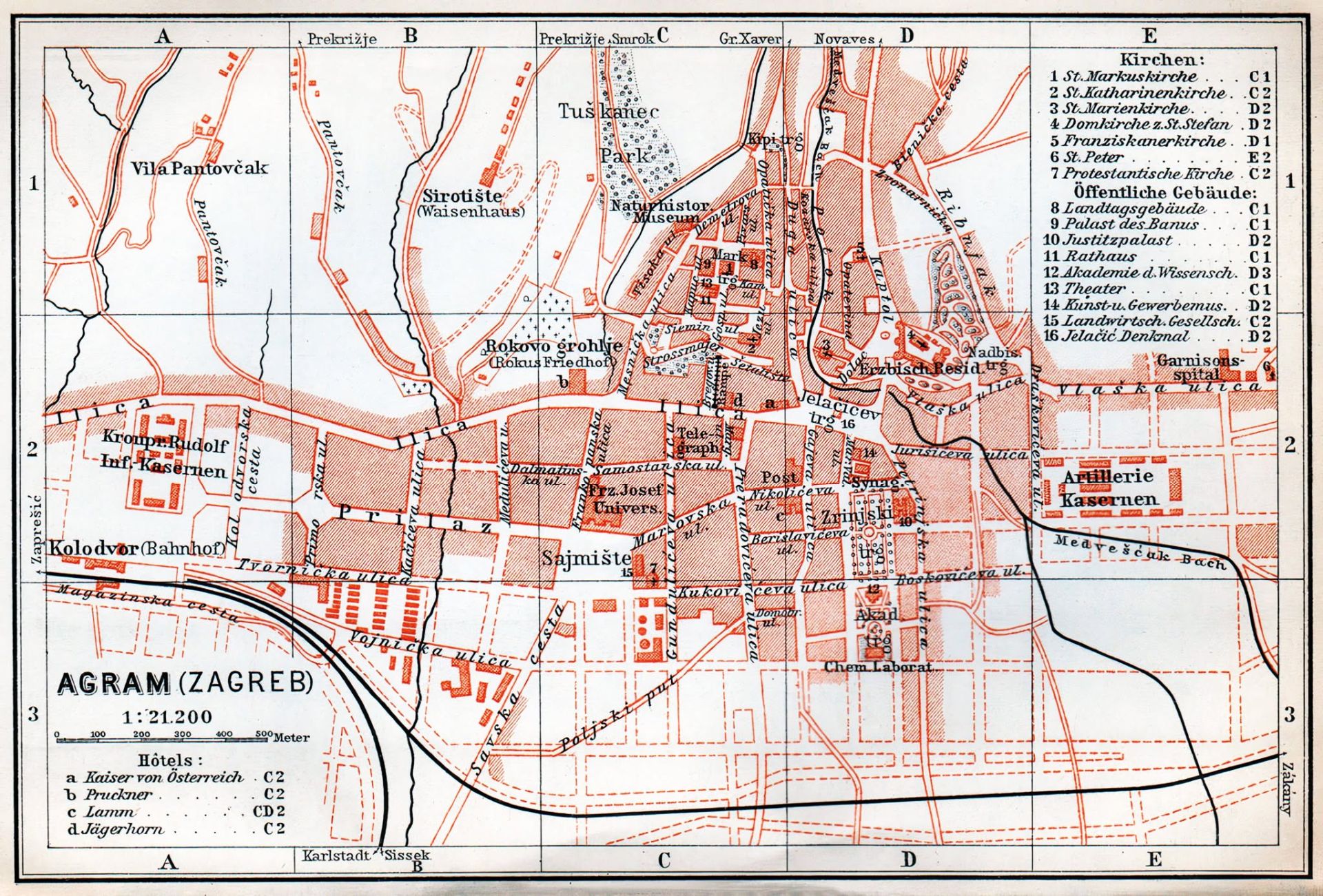 Mapa Agram, Zagreb 1888.-1893. godine